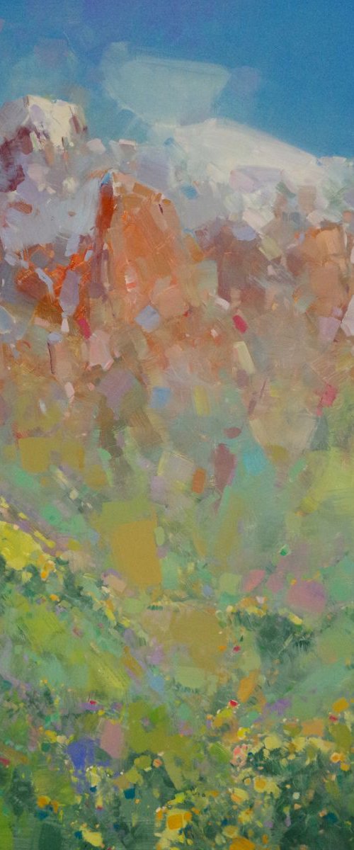 Alps Morning, Landscape Original oil painting, Large Size, One of a kind Signed with Certificate of Authenticity by Vahe Yeremyan