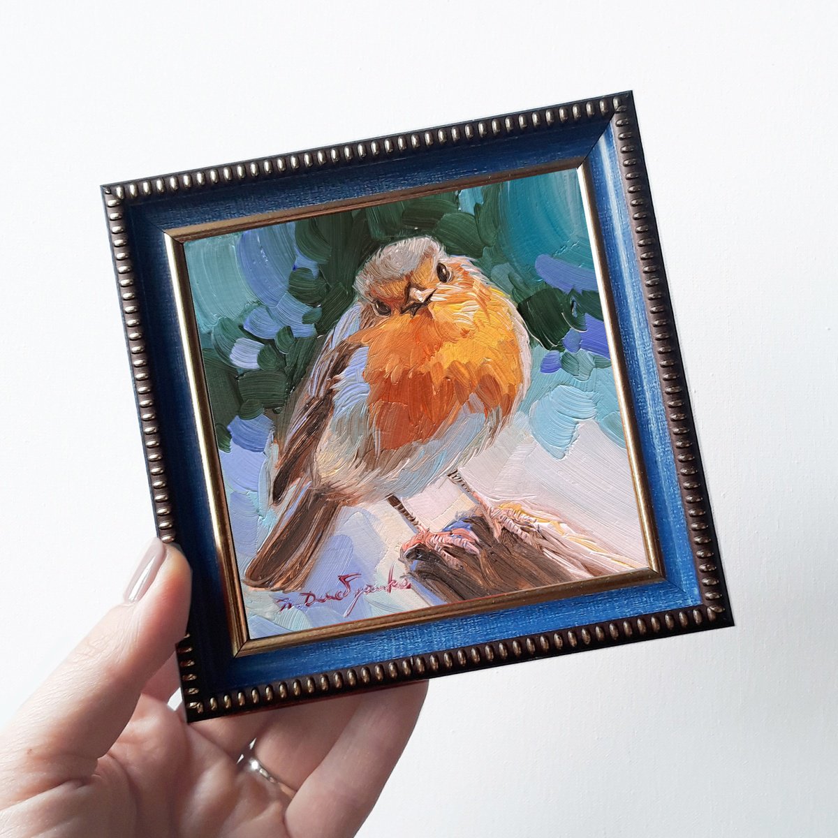 Robin bird painting by Nataly Derevyanko