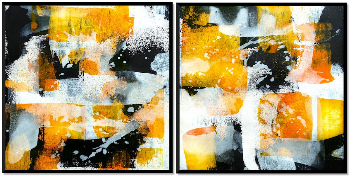 Abstract Acrylic Painting By Anita Kaufmann, 39 X 20, Abstract No. 10120 Black & White - Set Of 2, Original Artwork