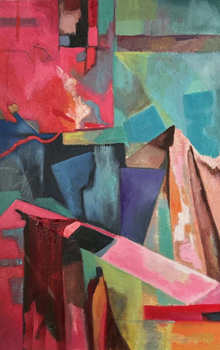 Organic Abstract Oil Painting By Lola Jovan, 14 X 22", The Tidal Wave Of Being, Original Artwork