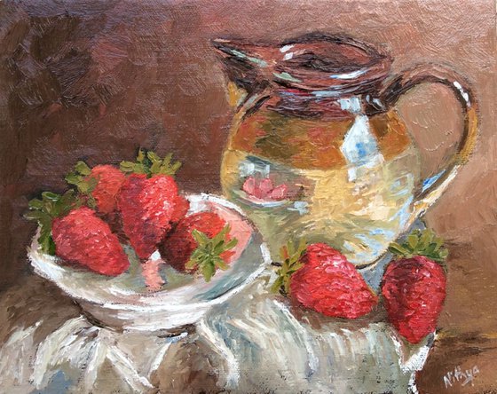 Strawberries and Cream - Original Still Life in Oils