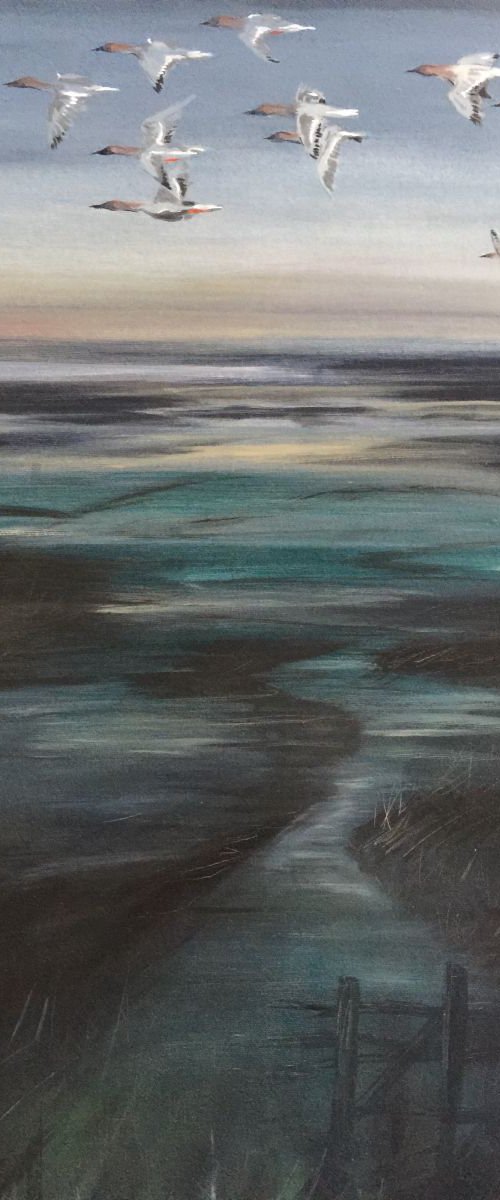 Pink footed geese, Burnham Overy Staithe by Amanda Lakin Art