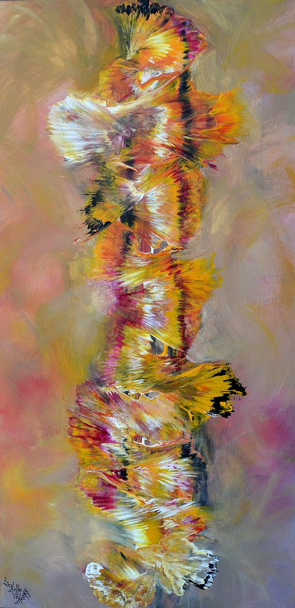 Abstract Acrylic Painting By Isabelle Vobmann, 20 X 39, French Cancan, Original Artwork