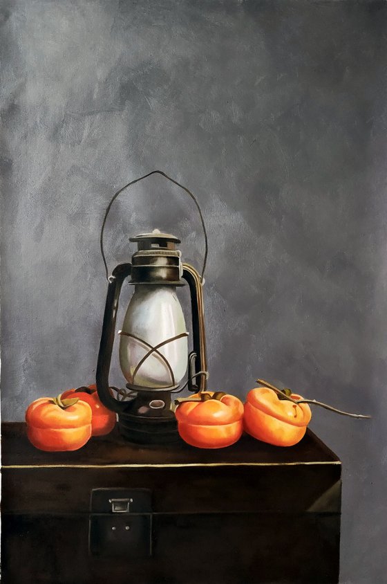 Still life:kerosene burner and persimmon y203