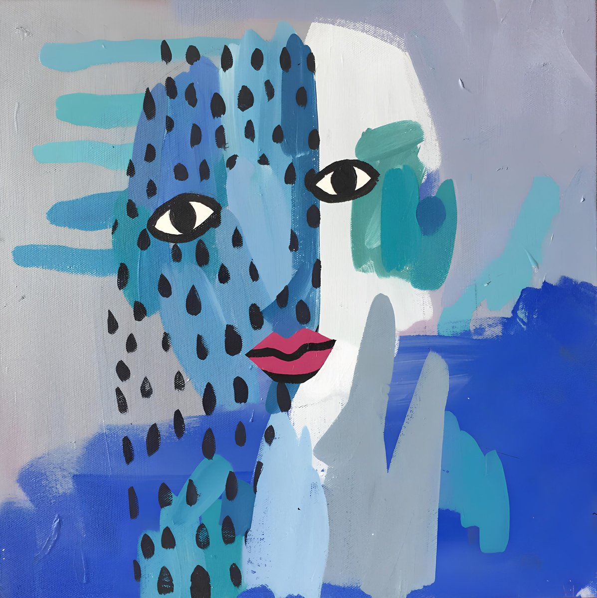 Abstract Portrait Acrylic Painting By Sofi Ginger, 16 X 16", The Gaze Of Shani, Original Artwork