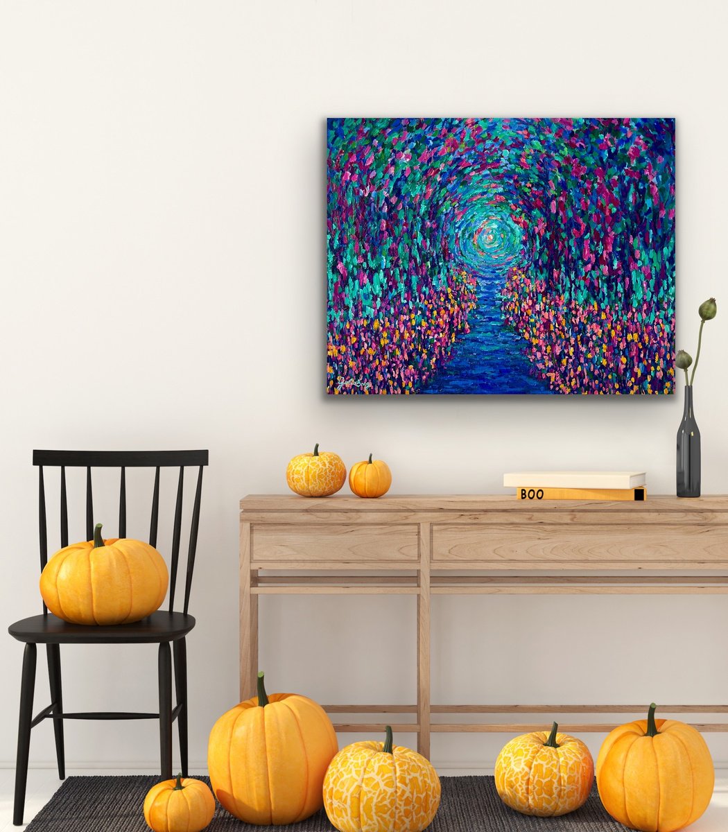 Expressive Abstract Oil Painting By Julia Borg, 39 X 31", "Serenity Of The Nigth", Original Artwork