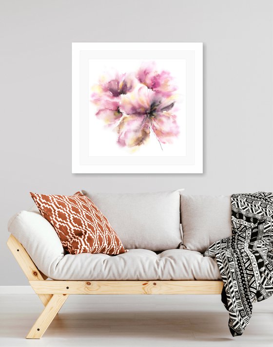Pink abstract floral painting "Burgundy flowers"