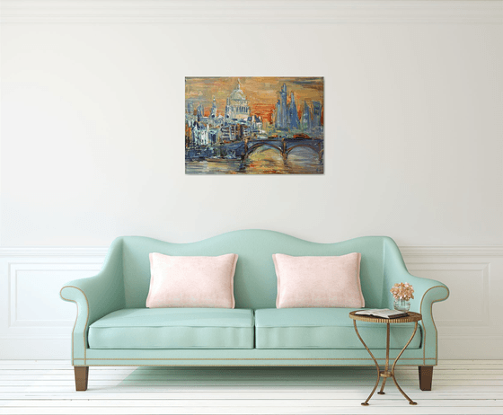 LONDON SUNRISE , abstract impressionist painting 70x100cm