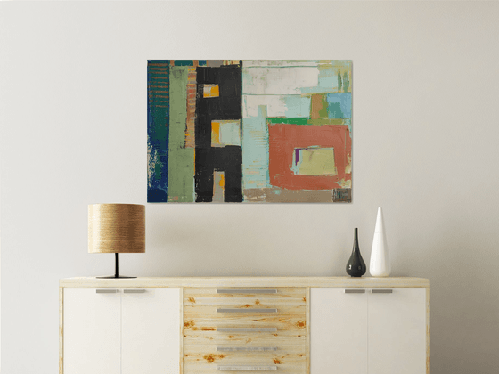 Abstract oil painting "Abstract city 26". Size 39.37/27.5 inches, (100/70cm).