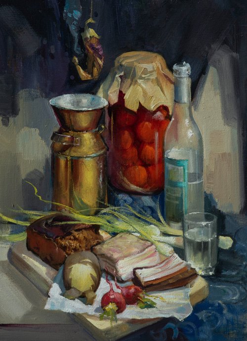 Still life with radishes by Sergei Yatsenko