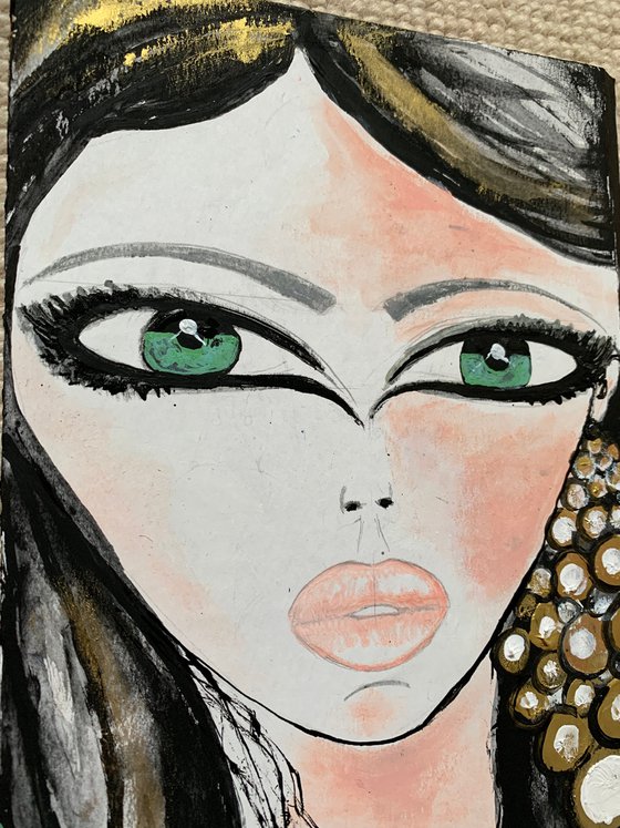 Acrylic Painting Of Beautiful Face Original Art Big Eyes People Portrait Home Decor Wall Art