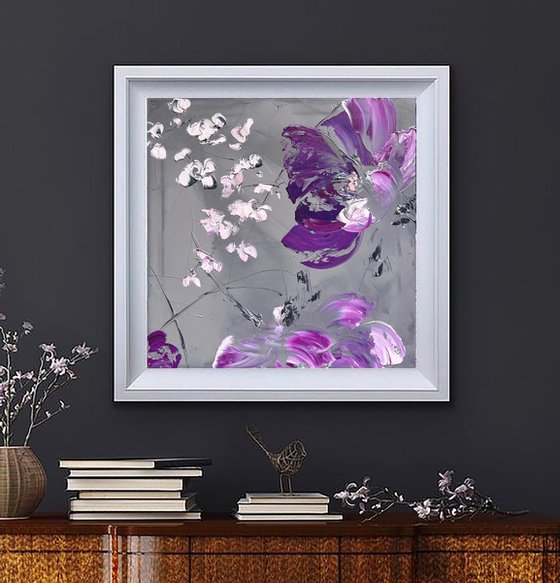 VERY PERI GREENHOUSE 1 - Purple Abstract flowers. Violet floral art.