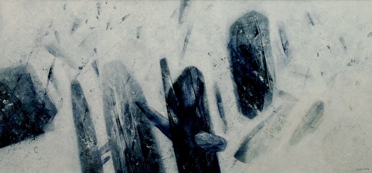 Abstract Acrylic Painting By Juan Pita, 36 X 17", Geo Blanco, Original Artwork