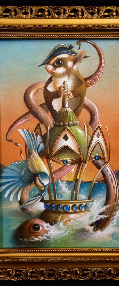 Give me your hat- original acrylic on canvas framed- 61 x 43 cm / 24 x 17 inches framed by Valentina Toma' aka Zoe Chigi