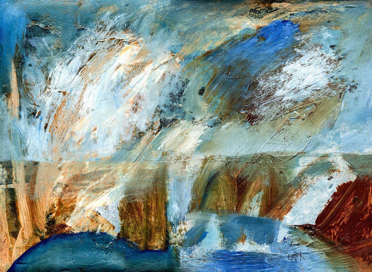 Impressionistic Landscape Oil Painting By Elizabeth Anne Fox, 16 X 11, Harbour With Rain, Original Artwork