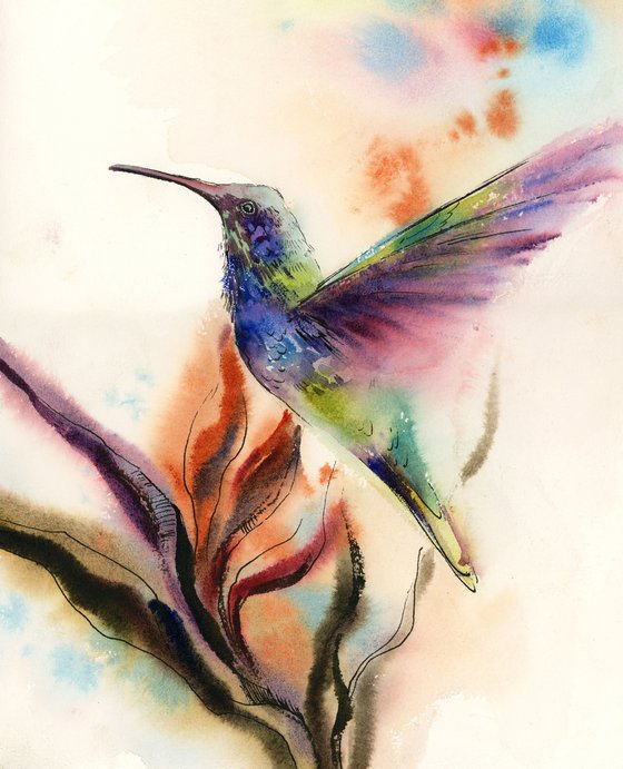 Hummingbird on Tropical Flower