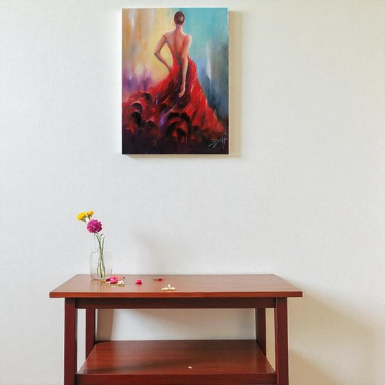 Woman in a red dress