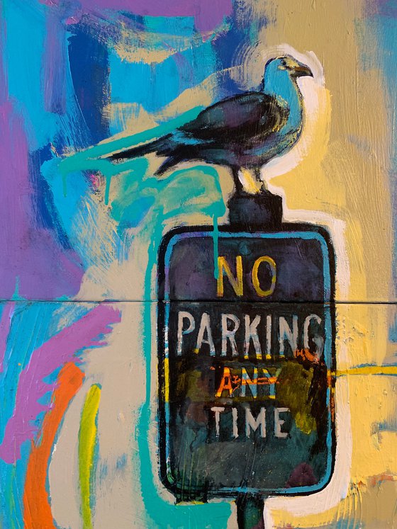 Big painting - "Blue seagull" - Vertical painting - Pop Art - Bird - Seagull - Miami