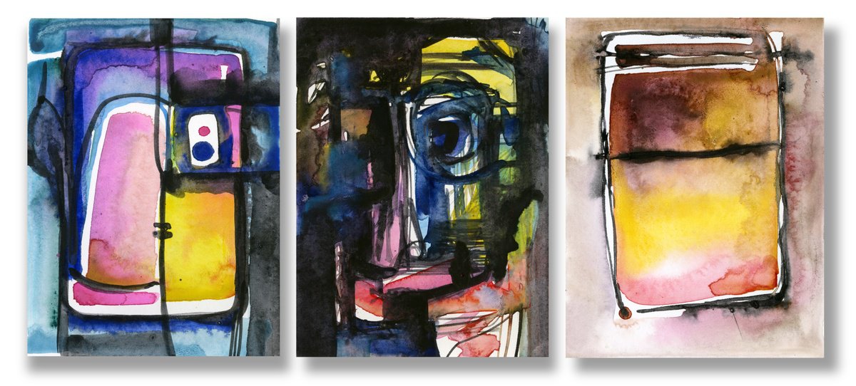 Abstract Painting By Kathy Morton Stanion, 14 X 6", Magic Window Collection 1, Original Artwork