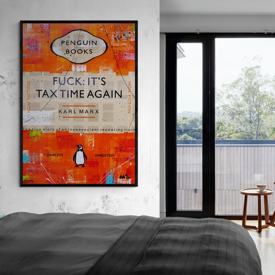 Marxist Tax Time 140cm x 100cm Textured Book Page Urban Pop Art