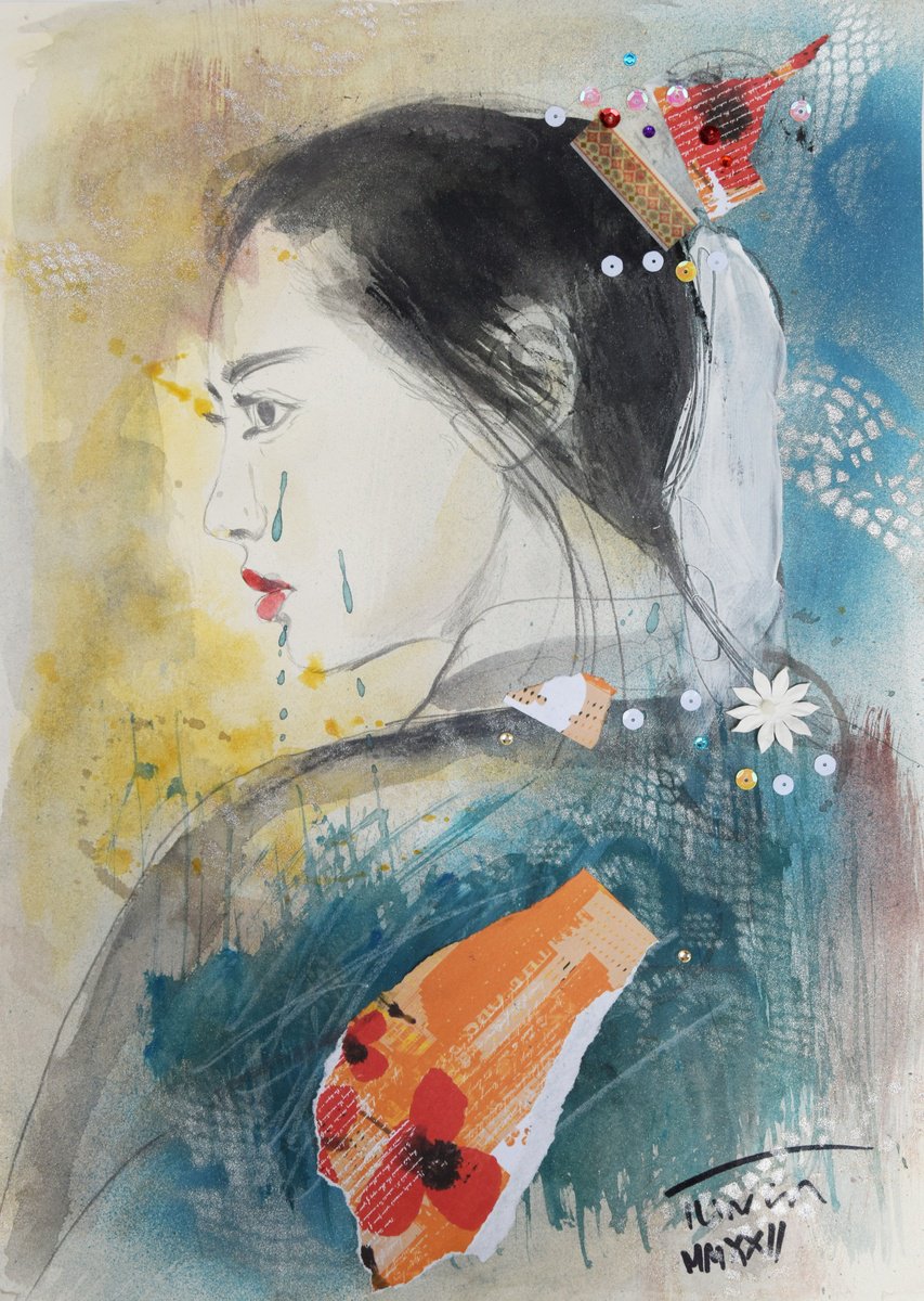 Illustrative Portrait Drawing By Catalin Ilinca, 12 X 16, Enkhtuya (L