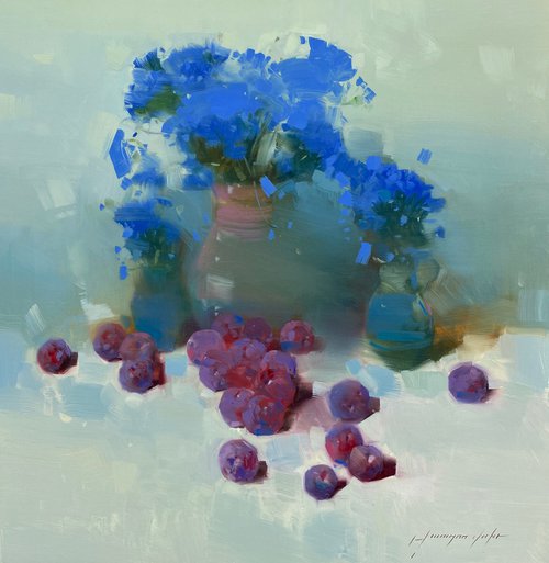 Still Life with Plums, Original oil painting, Handmade artwork, One of a kind by Vahe Yeremyan