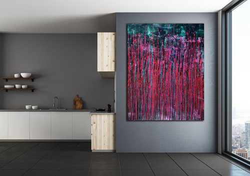 Pink synergy (Fantasy garden) | metallic abstract painting by Nestor Toro