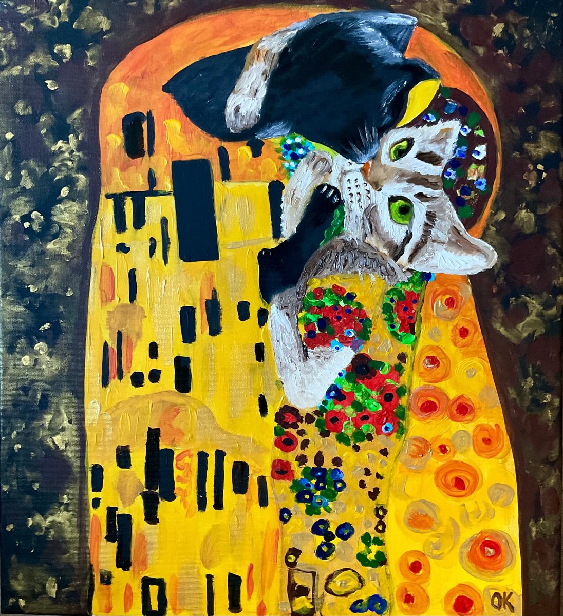 Cats kiss and Gustav Klimt by Olga Koval