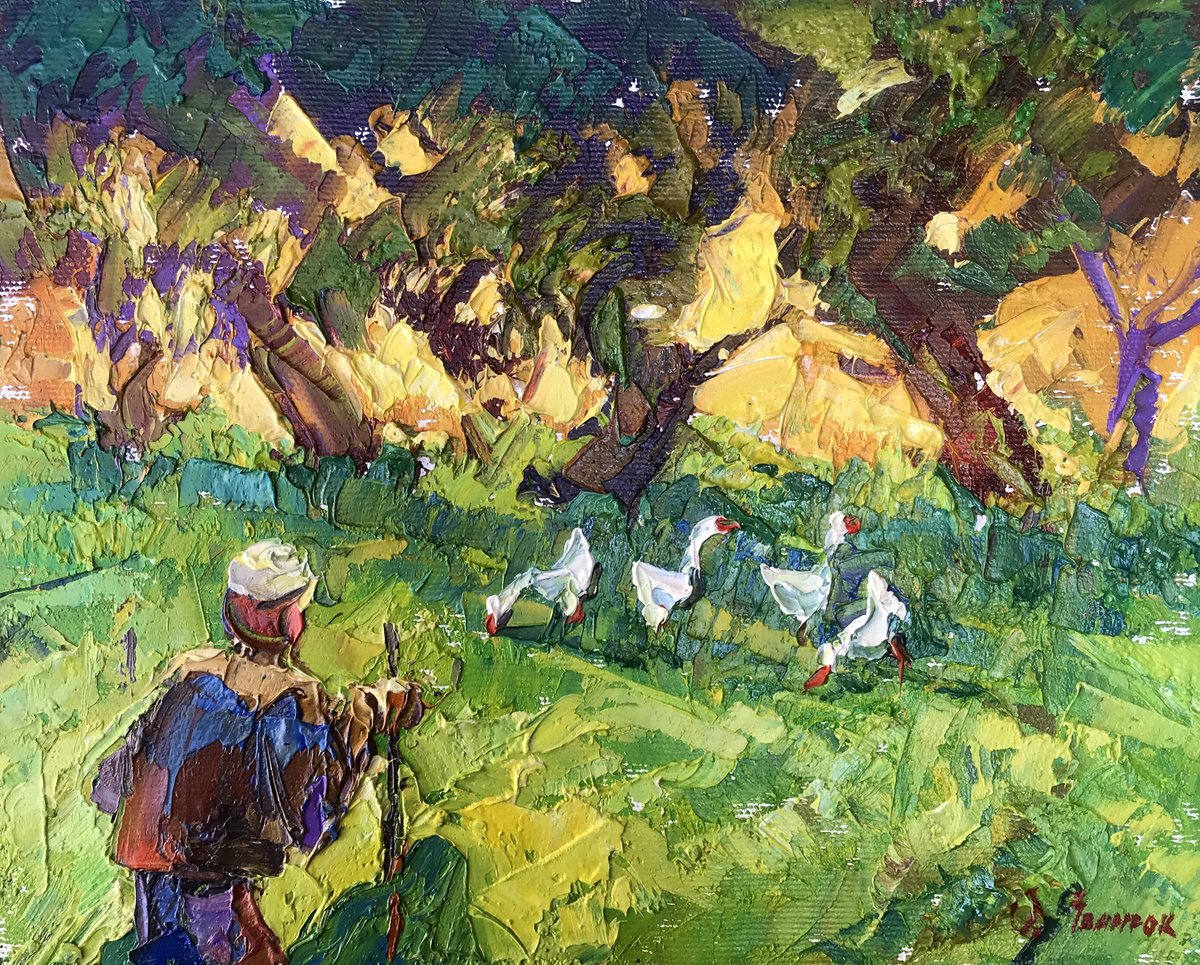 Impressionistic Landscape Oil Painting By Kalenyuk Alex, 10 X 8", In The Shade Of The Garden, Original Artwork