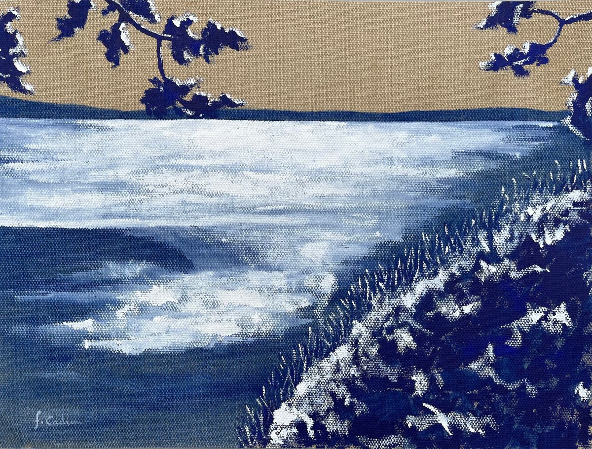 Landscape Acrylic Painting By Cadiou Frederic, 17 X 13, Wave Linen, Original Artwork