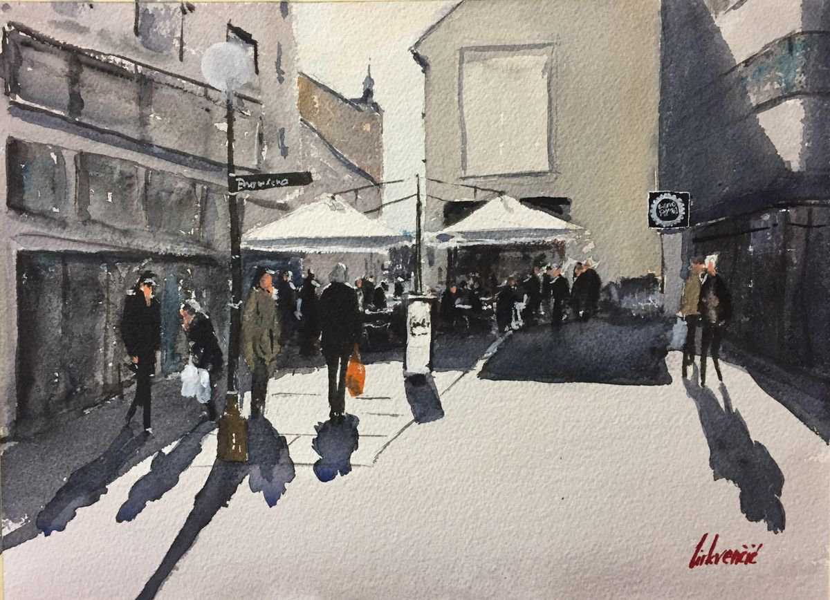 Impressionistic Cityscapes Watercolour By Tihomir Cirkvencic, 13 X 9", Zagreb - - Bogoviceva Is On The Right - ?, Original Artwork