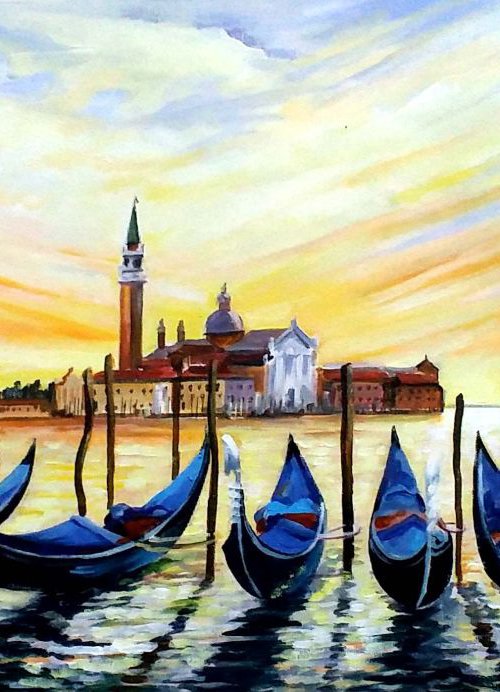 Gondola at Sunset Venice by Samiran Sarkar