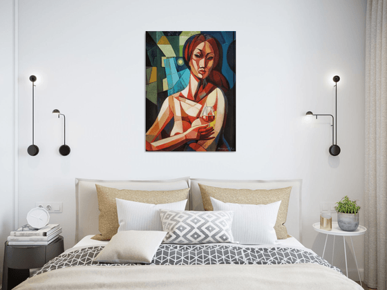 Night romanticism (60x80cm, cubism, oil painting, ready to hang)