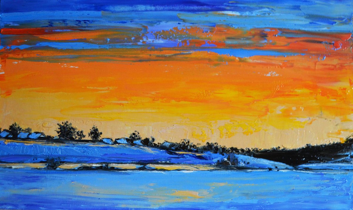 Expressive Oil Painting , Citrus Sunset By Valeriia Radziievska, 20 X 12, Artwork For Sale On Artfinder
