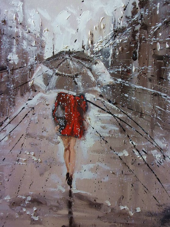 " A SPRING STREET "  original painting CITY palette knife GIFT