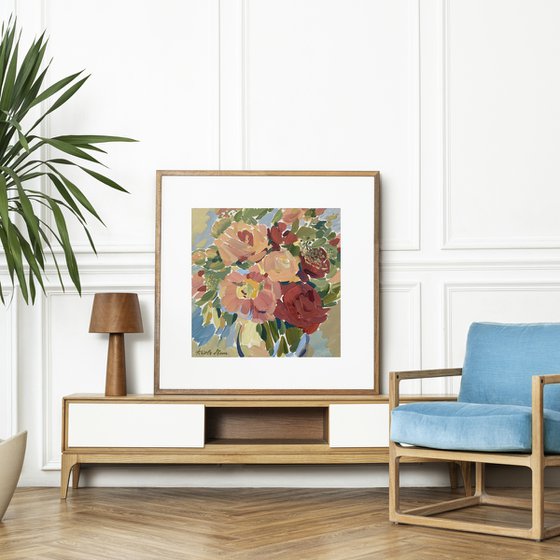 Peonies and Roses in a Crystal Vase