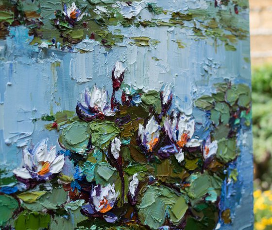 Water Lilies -Pond flowers  Impasto Original Oil painting