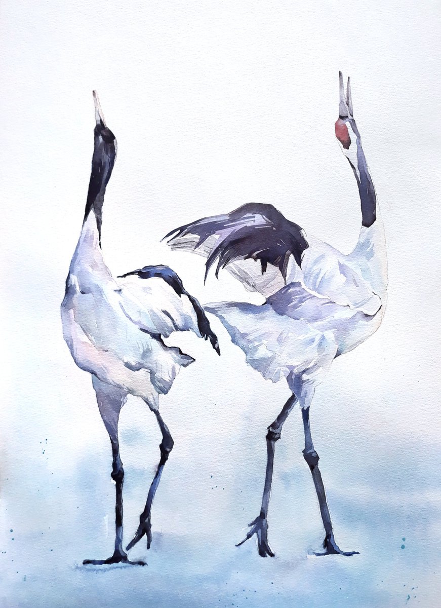 Animal Watercolour By Kateryna Somyk, 12 X 17", Dance Of The ?ranes, Original Artwork