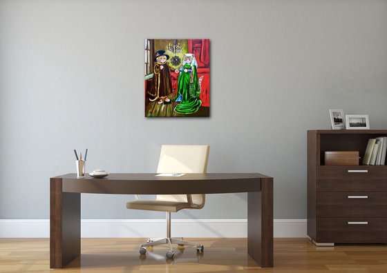 The Arnolfini Marriage. FELINE ART. MODERN URBAN ART OFFICE ART DECOR HOME DECOR