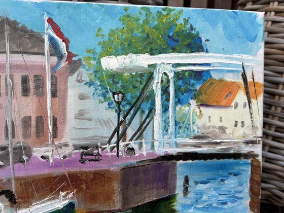 Yacht by drawbridge in Goes