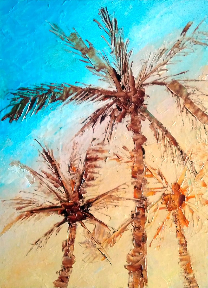 Palm Tree Painting California Original Art Laguna Beach Wall Art Small Artwork by Yulia Berseneva
