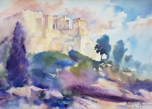 Pink clouds over the Acropolis by Mariana Briukhanova