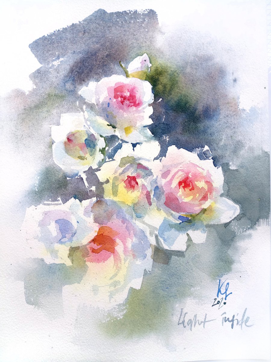 Rose light original watercolor by Ksenia Selianko