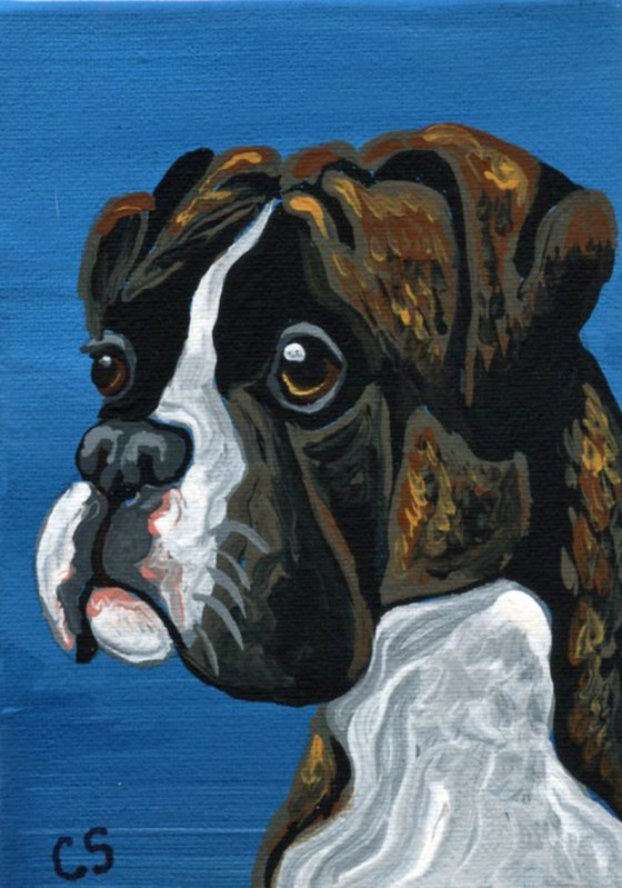 ACEO ATC Original Painting Brindle Boxer Pet Dog Art-Carla Smale