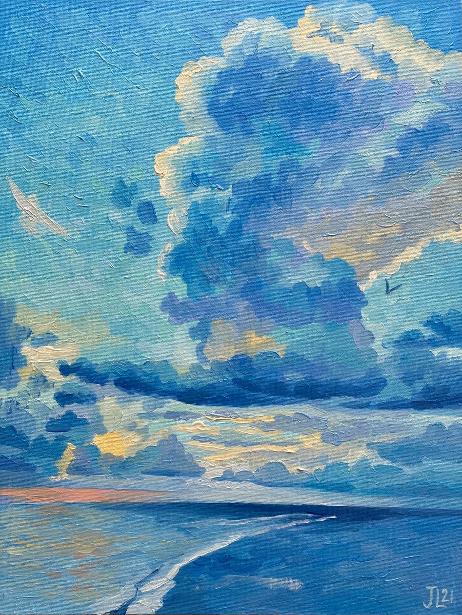 Clouds over the Bay in Miami Blue small Gift Christmas Beach Art by Julia Logunova