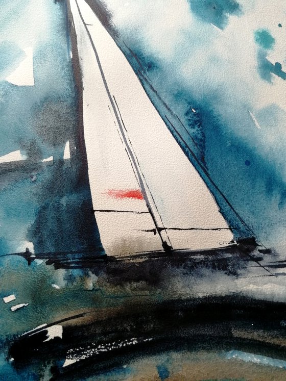 Sailboat painting. Seascape