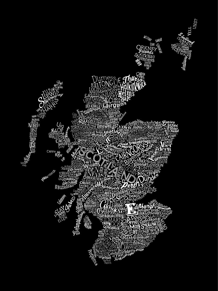 Scotland Type Map (Black) by Dex