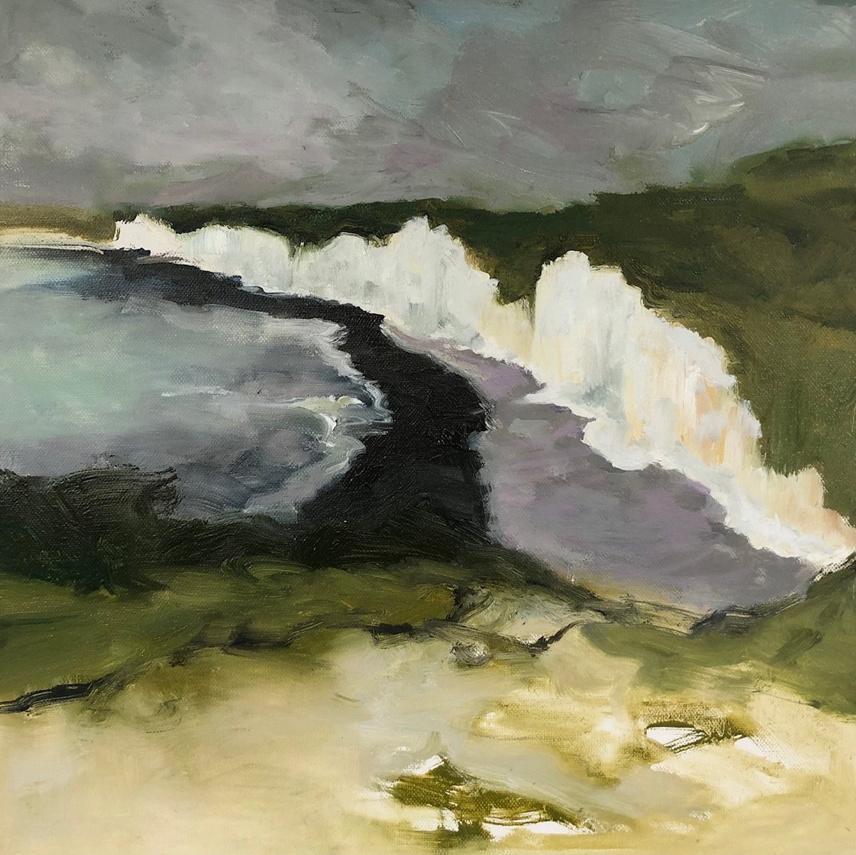 Impressionistic Landscape Oil Painting By Joanna Farrow, 17 X 17, Birling Gap, Original Artwork