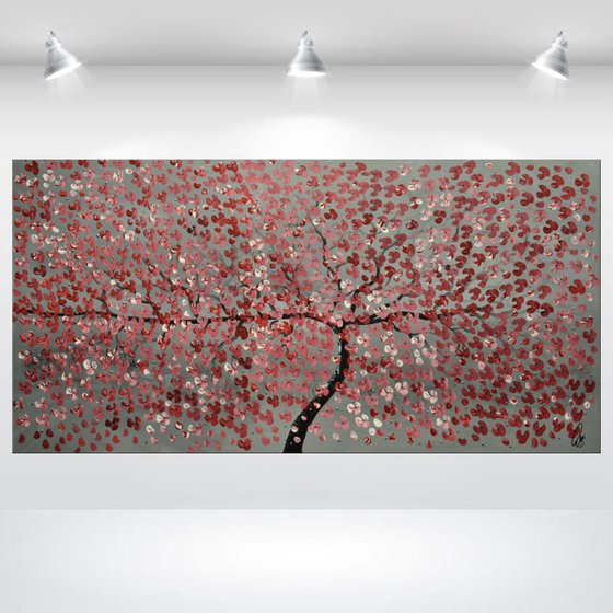 Romantic Dream acrylic abstract painting, cherry blossoms, nature painting, canvas wall art