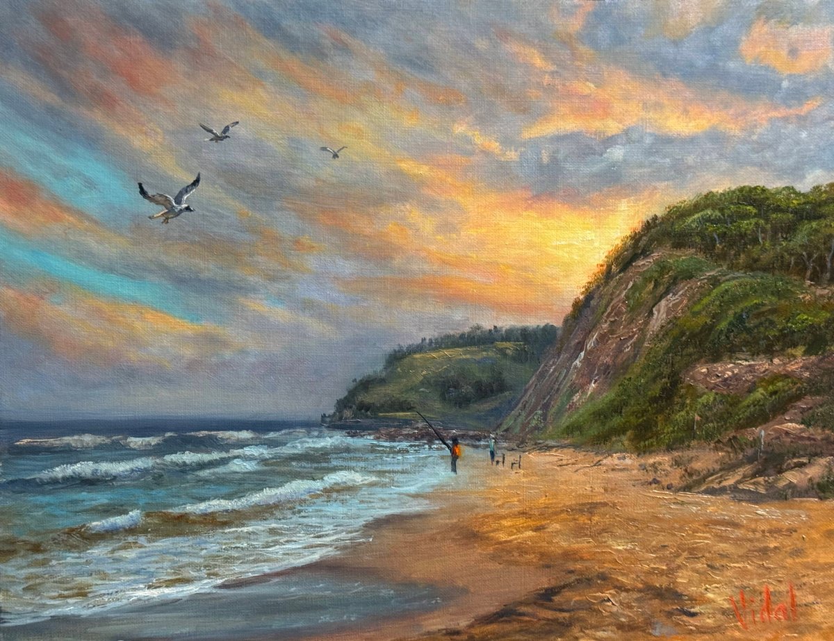 Fishing At Garie Beach By Christopher Vidal, 16 X 12, Artwork For Sale On Artfinder
